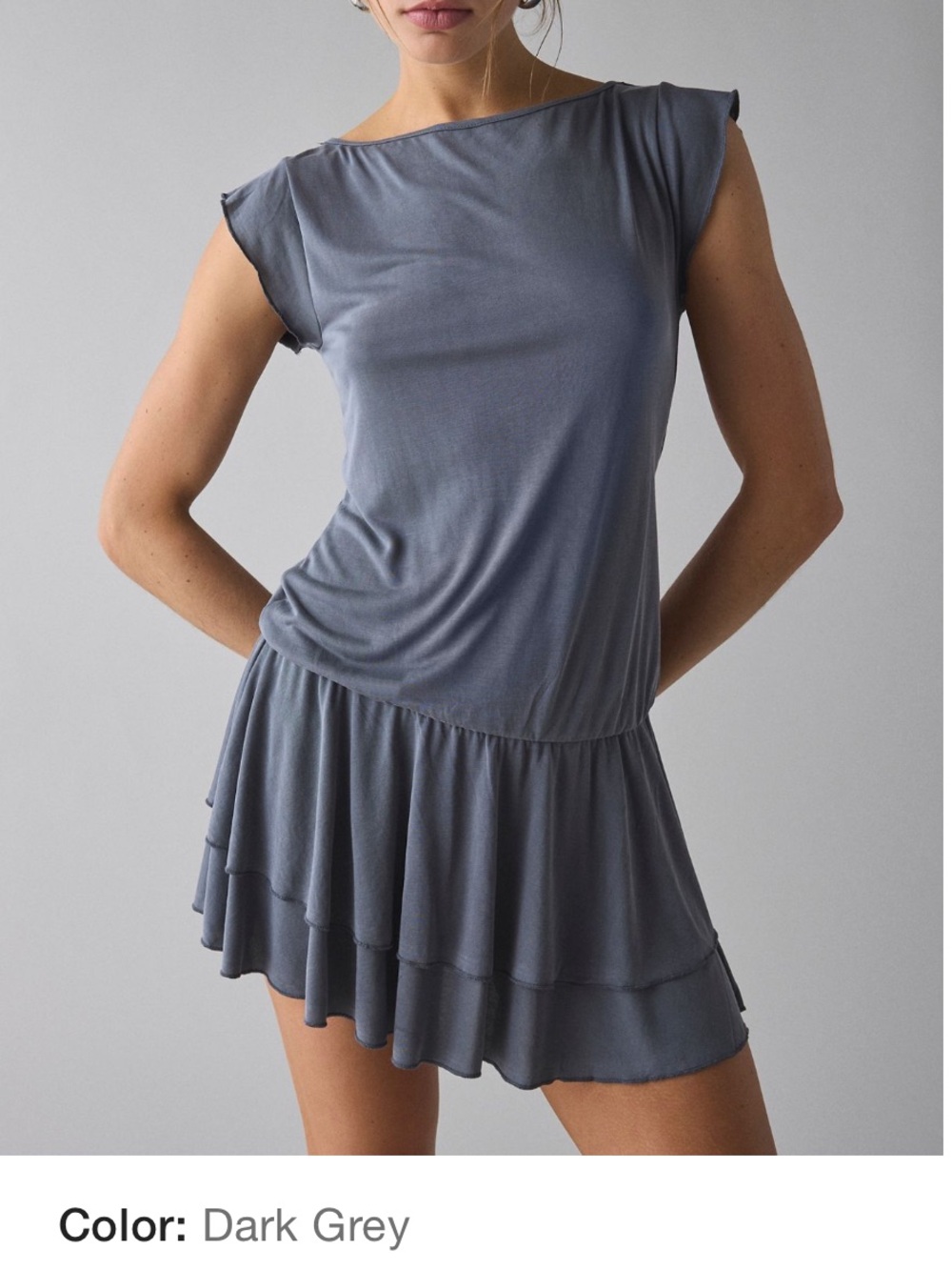 Motel Rocks Slate Gray Ruffle-Hem Tank Top